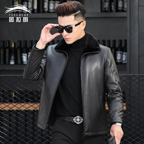 2021 Haining new top layer goatskin mens leather jacket mink collar rabbit hair inner urchin Haining fur jacket