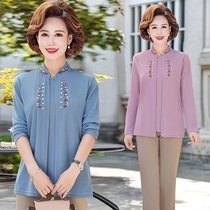 Middle-aged mother Spring fake two long sleeve small shirt set 2021 new old womens spring and autumn foreign style coat