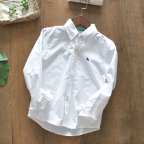 CUHK boy boy turned over Oxford spun pure cotton fabric pure white shirt children succinct spring and autumn long sleeve shirt