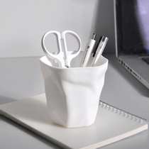 ins wind pure white creative art personalized pen holder Learning stationery storage bucket lidless waterproof makeup brush barrel