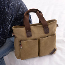 Retro Canvas Mens Handbag Brief Business Briefcase Mens Bag 100 Hitch Fashion Casual Single Shoulder Diagonal Satchel Bag