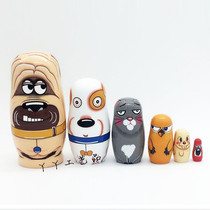 () Six-layer puppy animal Russian set doll wooden toy craft gift Valentines Day gift