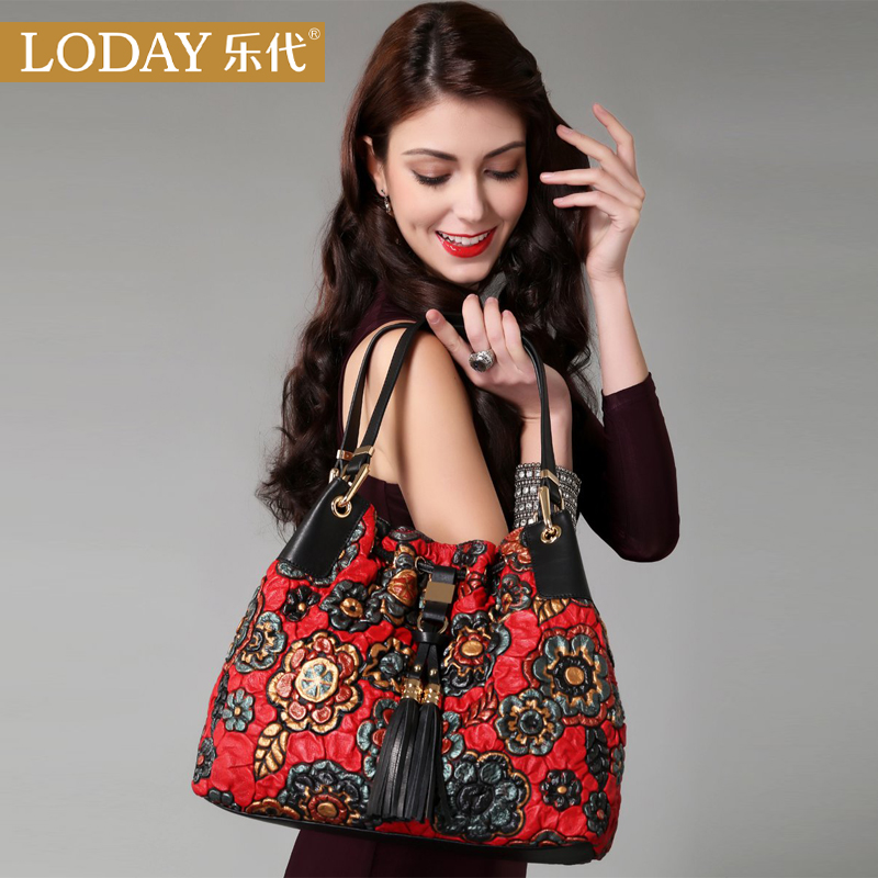 Ledai leather lady bag 2019 new fashion bags Chinese style famous clan wind single shoulder bag inclined water bucket lady bag