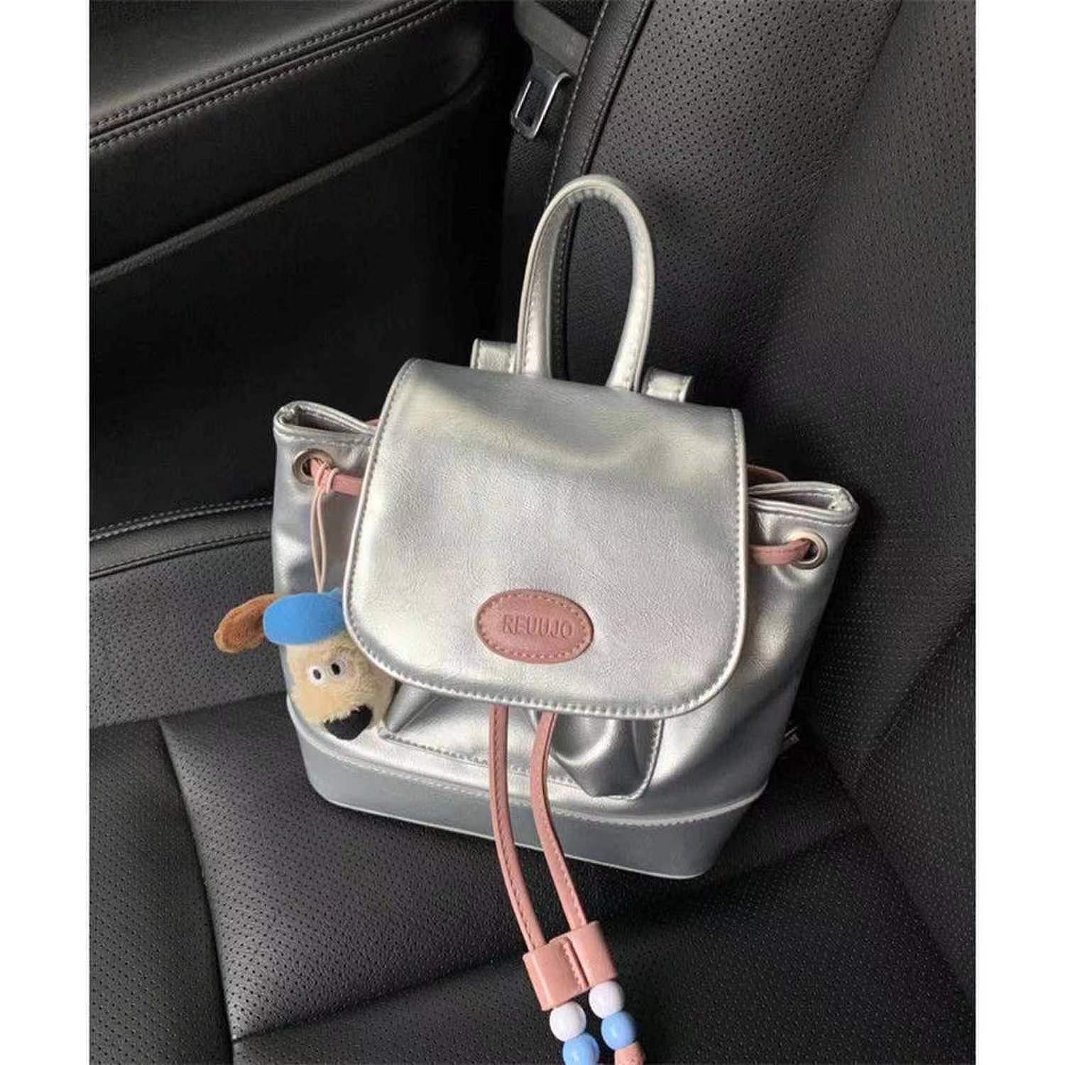 Small Design Silver Pink Contrast Backpack for Women 2023 New Korean Outgoing Small Backpack Leisure Large Capacity Bag