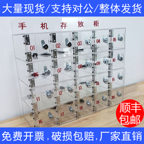 Transparent acrylic mobile phone storage cabinet safe deposit box storage box with lock Army school staff factory storage cabinet custom