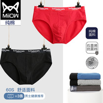 Cat man 60s mens triangle underwear pure cotton graphene antibacterial breathable boys Middle waist shorts big red bottoms T