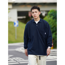 TTBRO original Japanese retro solid color polo shirt mens Tide brand spring and autumn loose long sleeve mens lapel T-shirt