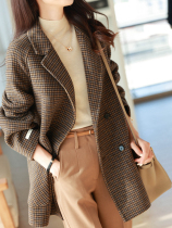 LOSTSOULS handmade double-sided cashmere coat autumn and winter plaid woolen jacket womens small wool suit