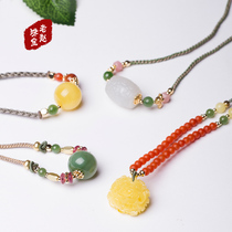 Original Hetian jade Jasper cats eye Passepartout clavicle chain sheep fat jade sweater chain Beeswax pendant Old Zhao Zhu live