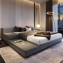 Nordic light luxury technology cloth bed modern simple master bedroom big bed floor-to-ceiling Italian minimalist platform low bed tatami mat