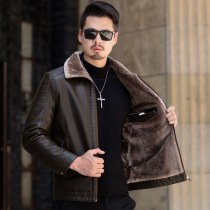 Winter 2021 fur one leather leather coat plus velvet padded sheep leather dad lapel leather jacket coat