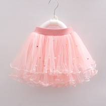  Spring and summer new all-match big childrens short skirt girls mesh skirt beaded childrens skirt puffy bottoming skirt four seasons skirt