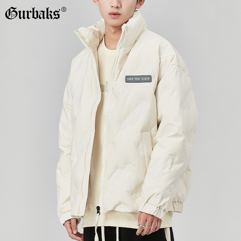 GURBAKS Winter New Men's Short Down Coat Thickened Trendy Brand White Jacket Men's Warm Winter Coat