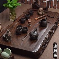 Whole black sandalwood tea tray solid wood log household tea table large mahogany tea Sea simple drainage kung fu tea set