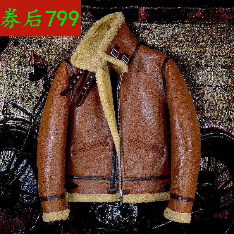 Limited time 799 brown imported sheepskin fur one male B3 thickened warm retro classic leather leather men