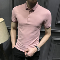2021 new british polo shirt mens short-sleeved slim trend pink mens lapel T-shirt paul shirt