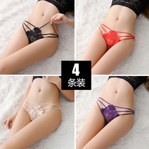 New 4-strip sexy lace underwear womens crotch cotton fabric Low Waist Seamless new product breathable transparent triangle