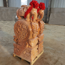  Stone carving door piers holding drum stones A pair of Pixiu elephant door piers sunset red household stone drum courtyard hotel door decoration