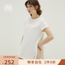 NEIWAI inside and outside womens one-sided slit T-shirt A word short sleeve loose housewear tops cotton can be worn outside