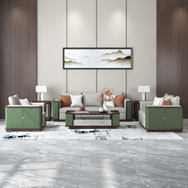 New Chinese solid wood sofa composition Ukim wood living room real leather sofa light luxury Chinese style villa size family style furniture