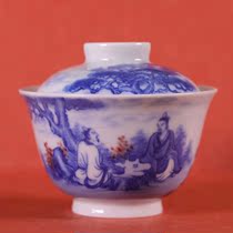 Yu Yin Kiln Yu Guowang made the blue and white glaze red figure Pine Yin tasting tea two bowls (Hua Yixuan)