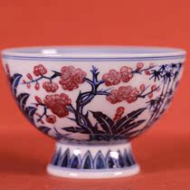 Yu Yin Kiln Yu Guowang made imitation Ming blue and white glaze red pine bamboo and plum high Cup Single Cup (Hua Yixuan)