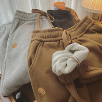 Large size bunch foot pants womens winter 2021 fat sister loose sweatpants design sense high waist slim casual pants