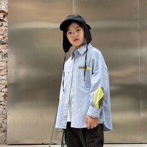 Boys spring and autumn long-sleeved shirt 2021 new western style shirt Korean version of childrens middle and large childrens pure cotton girls cardigan