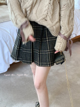 csk Cupid retro Twilight brown tweed pleated skirt female autumn high waist slim skirt Joker