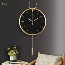 Nordic clock wall clock living room home fashion simple modern light luxury atmospheric wall watch mute pure copper quartz clock