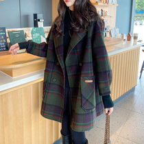 Plaid double face cashmere big coat woman 2022 autumn winter new Korean version of the new Korean version with small subsuit fur coat