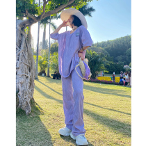 Purple Casual Fashion Sports Suit Women Summer Thin web Red Fried Street Design Sensation small crowdpants Two sets