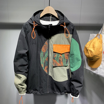 Designer fashion stitching jacket shirt mens spring 2022 new Korean version loose personality hooded tide mens coat