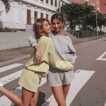 ARIA new round neck long sleeve top womens loose fitness sweater summer running leisure sports shorts suit