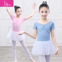 Childrens dance suit Girls Childrens tutu Summer girls short sleeve exam practice suit Tutu performance suit