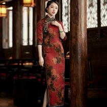 Xiyue 2021 spring and summer new retro Chinese style silk fragrant cloud yarn Xi mother-in-law long cheongsam mother dress