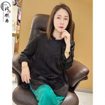 Zhenzhen Guofeng womens jacquard rhyme retro loose round neck new Chinese style top 1006