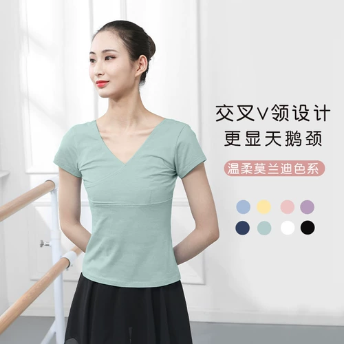 Летняя черная спортивная одежда, одежда для гимнастики, короткий рукав, V-образный вырез