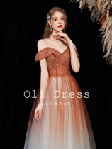  Oli home bride toast dress 2021 dinner party annual meeting host long skirt female wedding red gradient fairy small