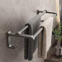 Gun Grey Towel Rack Free of punch Divine Instrumental Toilet Sucker Type Double Pole Bathroom Rack Bath Towels Shower shower room hanging pole