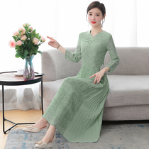  Hanfu womens summer improved version of Chinese national style slim-fit retro Zen tea dress fairy embroidered collar Tang dress dress