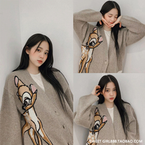 Ouyang Nana with sweater 2021 New retro loose lazy wind deer knitted cardigan jacket women