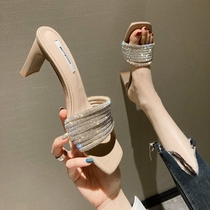 Light luxury custom 2021 New Net red crystal one-word drag rhinestone women wear fashion high heels