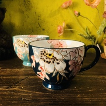 Export of European and American ceramic hand-painted relief flower ethnic ceramic mug breakfast cup cereal Cup Cup Milk Cup
