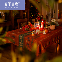 Christmas Nordic style fabric cartoon imitation embroidered tablecloth vintage red household cotton tablecloth tablecloth coffee table cloth