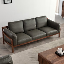 North American black walnut sofa leather small apartment Nordic modern minimalist living room Italian minimalist solid wood sofa