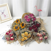 Dried roses flower bouquets real flowers sunflowers ins net red ornaments decoration holiday Mothers Day gifts shooting props