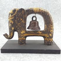 Thai wood carving Elephant with copper bell gold foil solid wood handmade overseas imported genuine Southeast Asian specialty gift