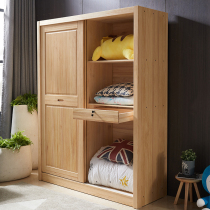 Pine wardrobe Full solid wood wardrobe 1 2 meters sliding door wardrobe 1 5 meters sliding door wardrobe Simple log locker