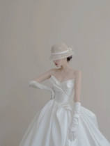 2021 New main wedding dress bride wedding temperament satin chest long trailing simple retro slim puffy wedding dress